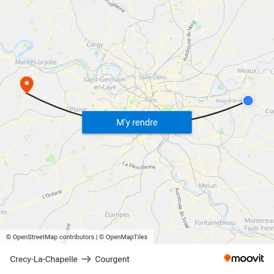 Crecy-La-Chapelle to Courgent map