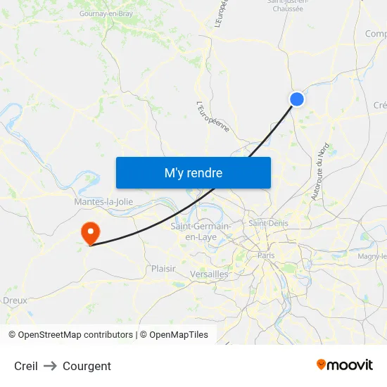 Creil to Courgent map