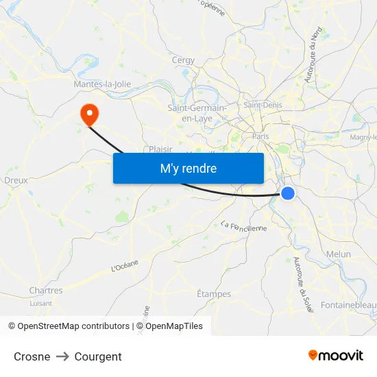 Crosne to Courgent map