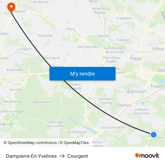 Dampierre-En-Yvelines to Courgent map