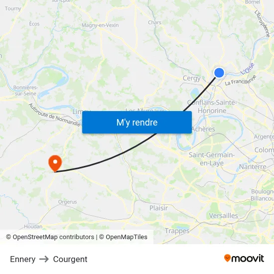 Ennery to Courgent map