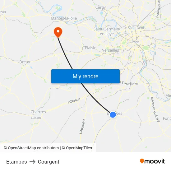 Etampes to Courgent map