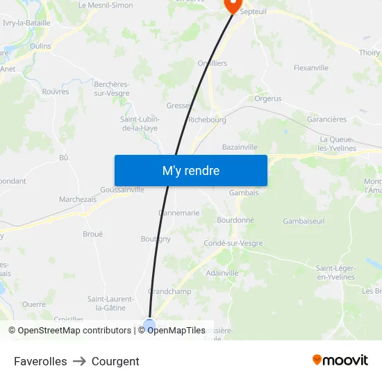 Faverolles to Courgent map