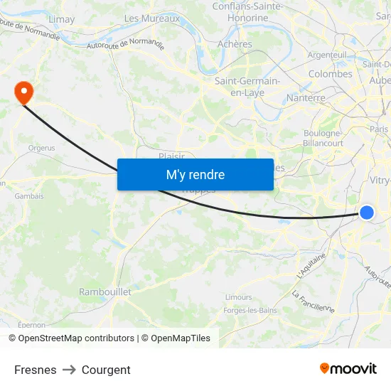 Fresnes to Courgent map
