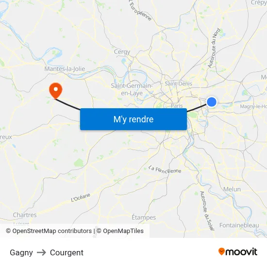 Gagny to Courgent map