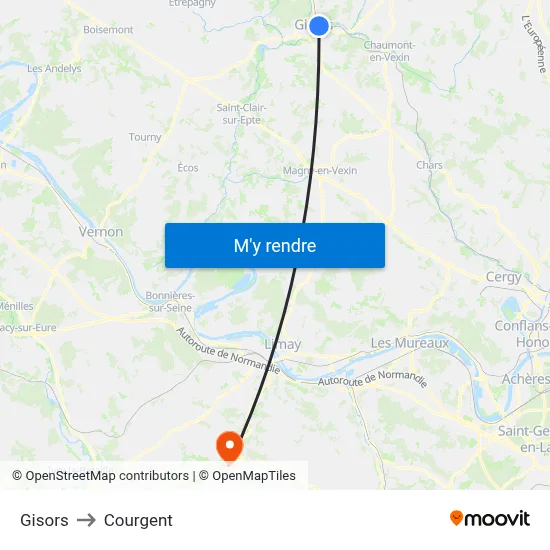 Gisors to Courgent map