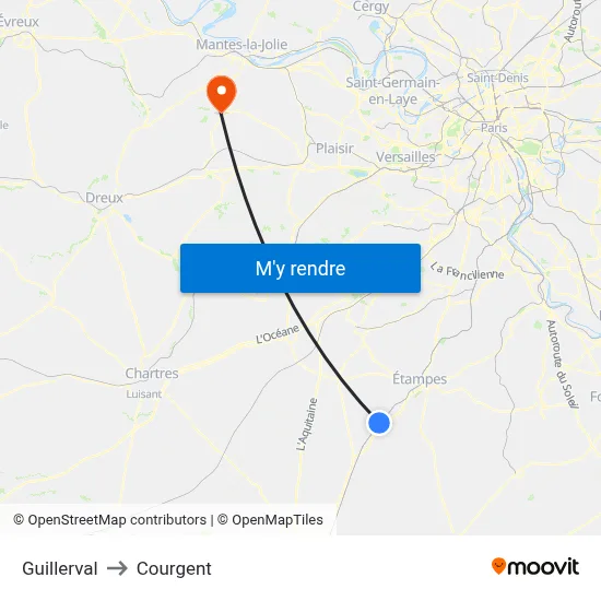 Guillerval to Courgent map