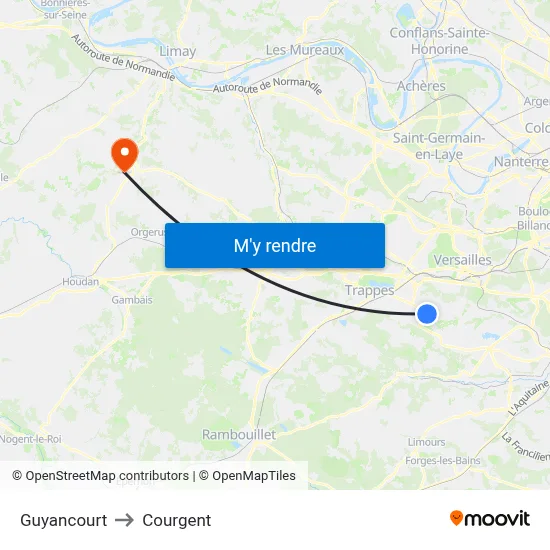 Guyancourt to Courgent map