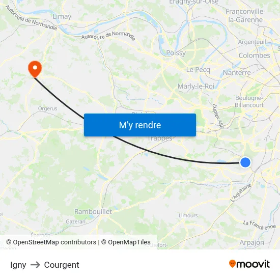 Igny to Courgent map