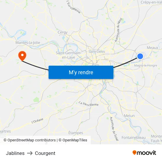 Jablines to Courgent map