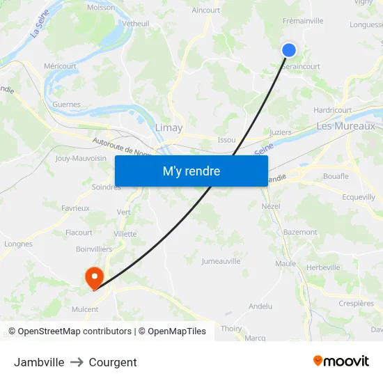 Jambville to Courgent map