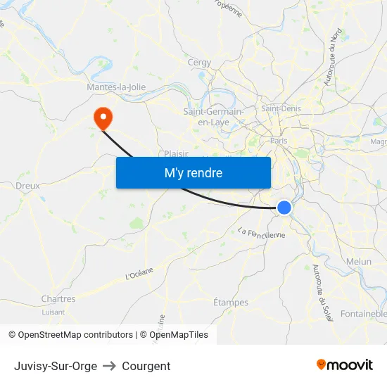 Juvisy-Sur-Orge to Courgent map