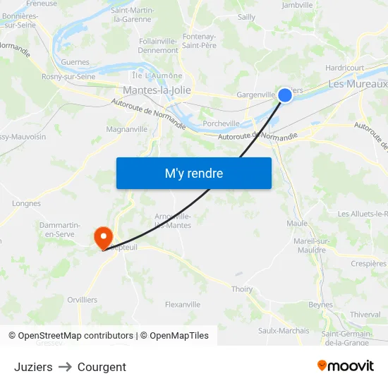 Juziers to Courgent map
