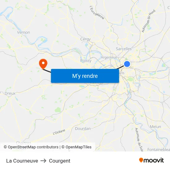 La Courneuve to Courgent map