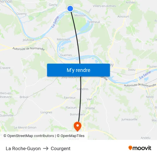 La Roche-Guyon to Courgent map