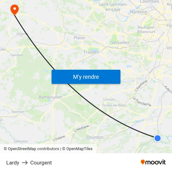 Lardy to Courgent map