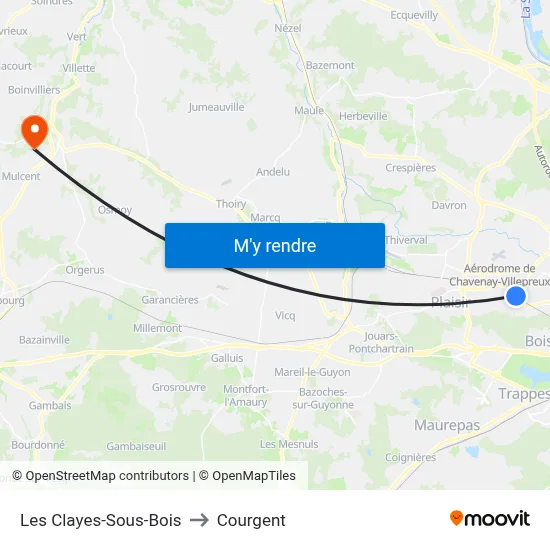 Les Clayes-Sous-Bois to Courgent map