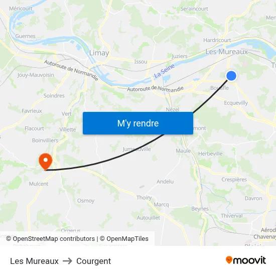 Les Mureaux to Courgent map