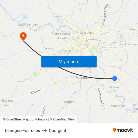 Limoges-Fourches to Courgent map