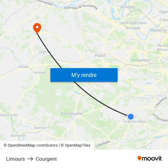 Limours to Courgent map