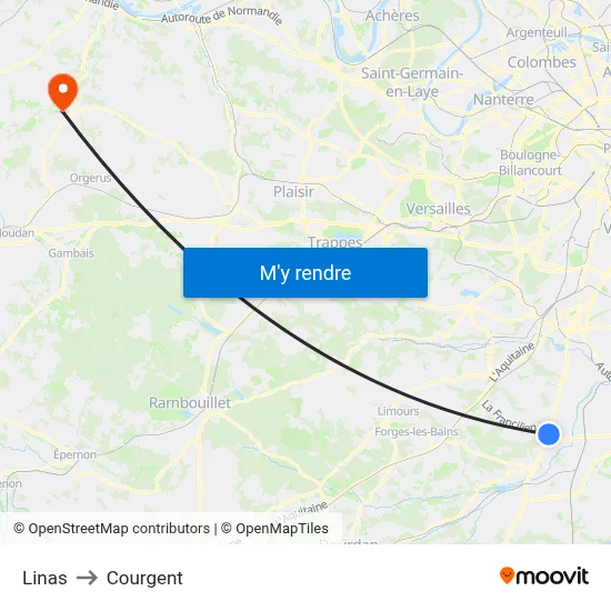 Linas to Courgent map
