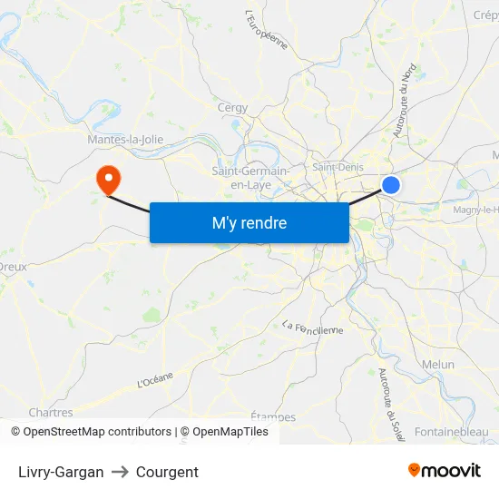 Livry-Gargan to Courgent map