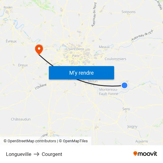 Longueville to Courgent map
