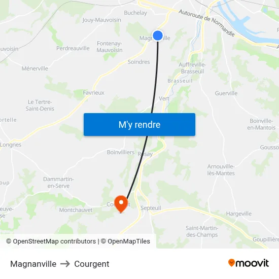 Magnanville to Courgent map