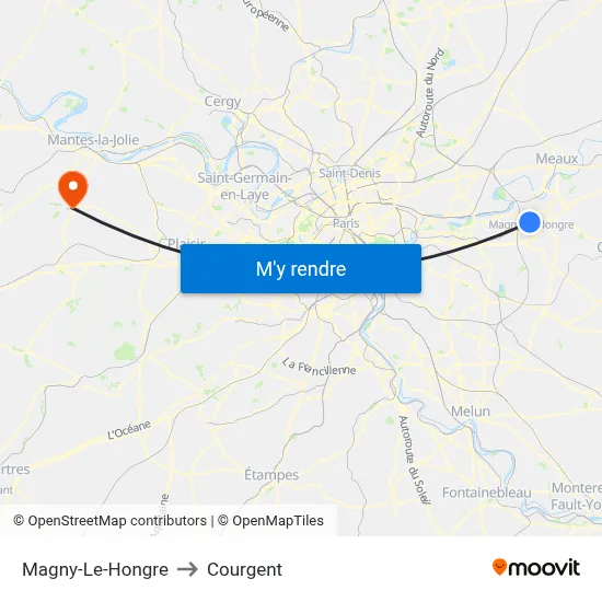 Magny-Le-Hongre to Courgent map