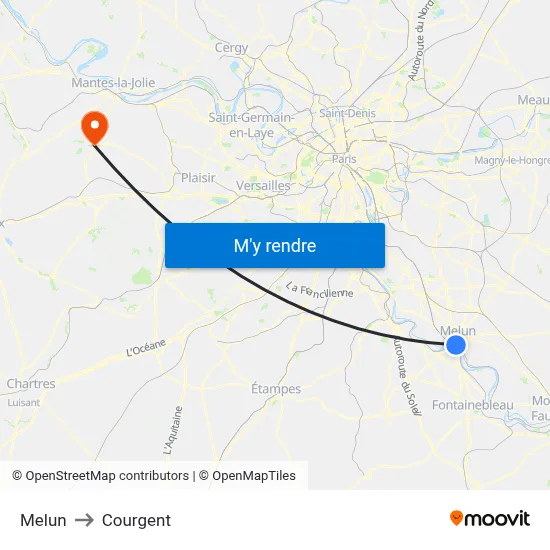 Melun to Courgent map