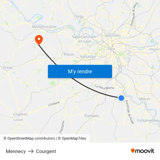 Mennecy to Courgent map