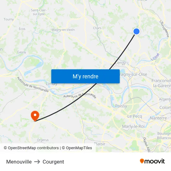 Menouville to Courgent map