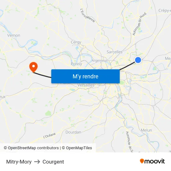 Mitry-Mory to Courgent map