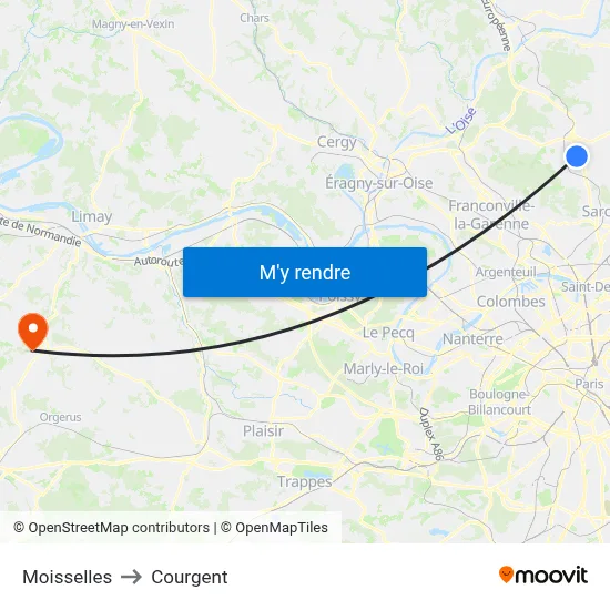 Moisselles to Courgent map
