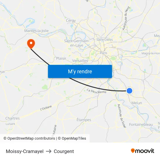 Moissy-Cramayel to Courgent map