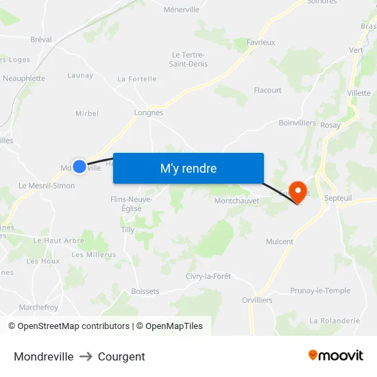 Mondreville to Courgent map
