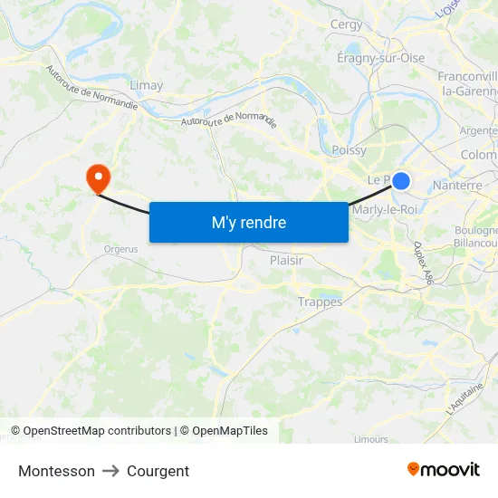 Montesson to Courgent map
