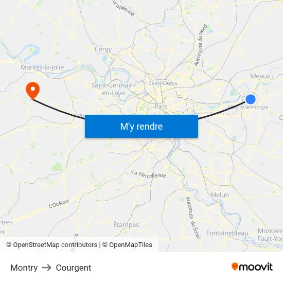 Montry to Courgent map