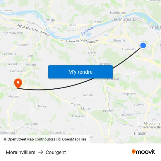 Morainvilliers to Courgent map