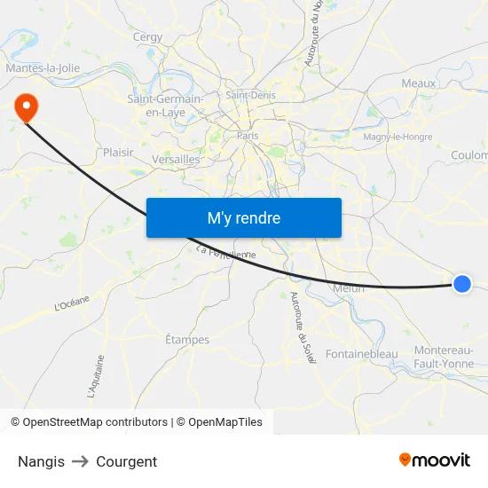 Nangis to Courgent map