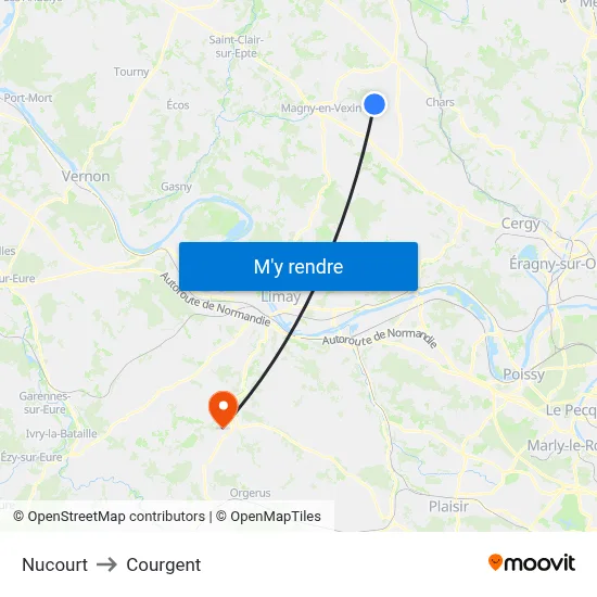 Nucourt to Courgent map