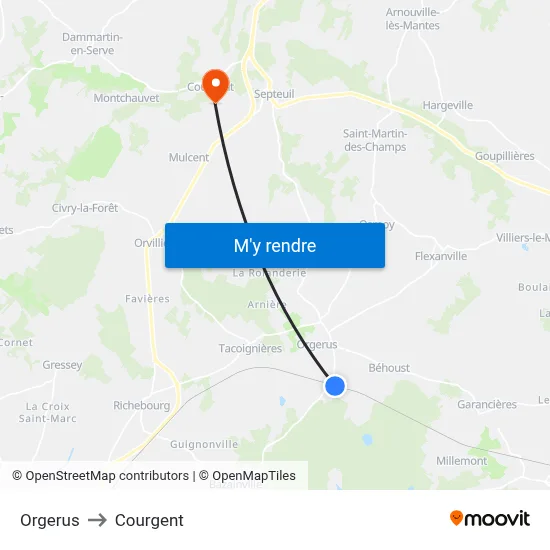 Orgerus to Courgent map
