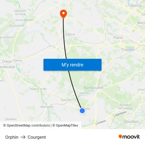 Orphin to Courgent map