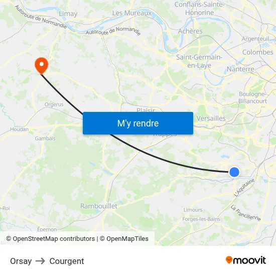 Orsay to Courgent map