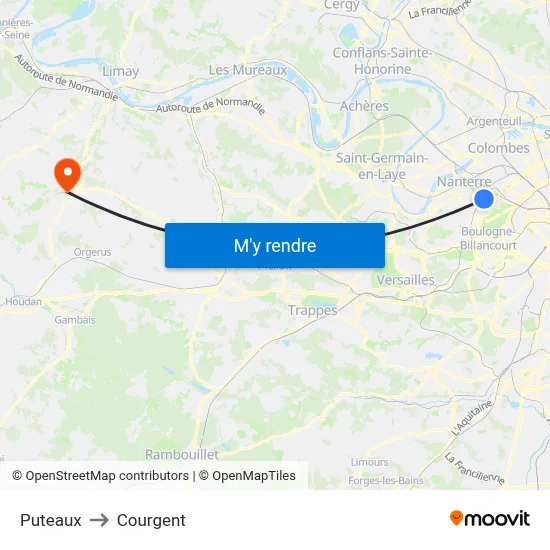 Puteaux to Courgent map