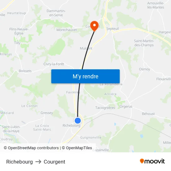 Richebourg to Courgent map