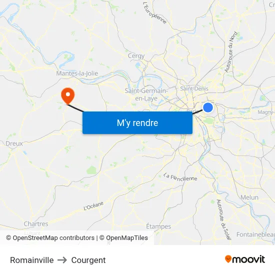 Romainville to Courgent map