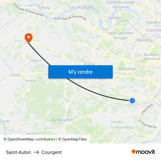 Saint-Aubin to Courgent map