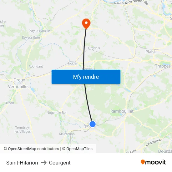 Saint-Hilarion to Courgent map