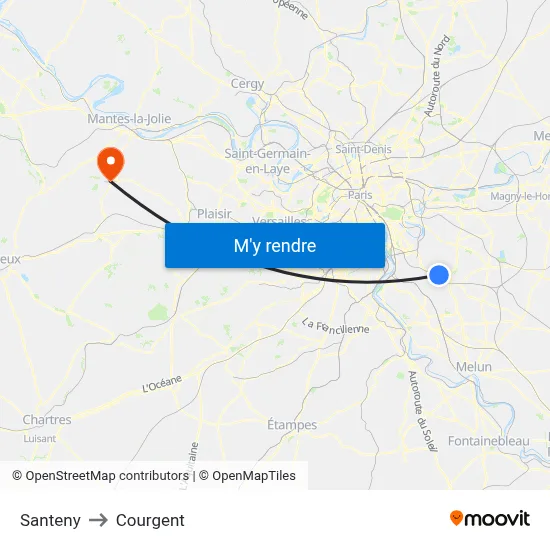 Santeny to Courgent map